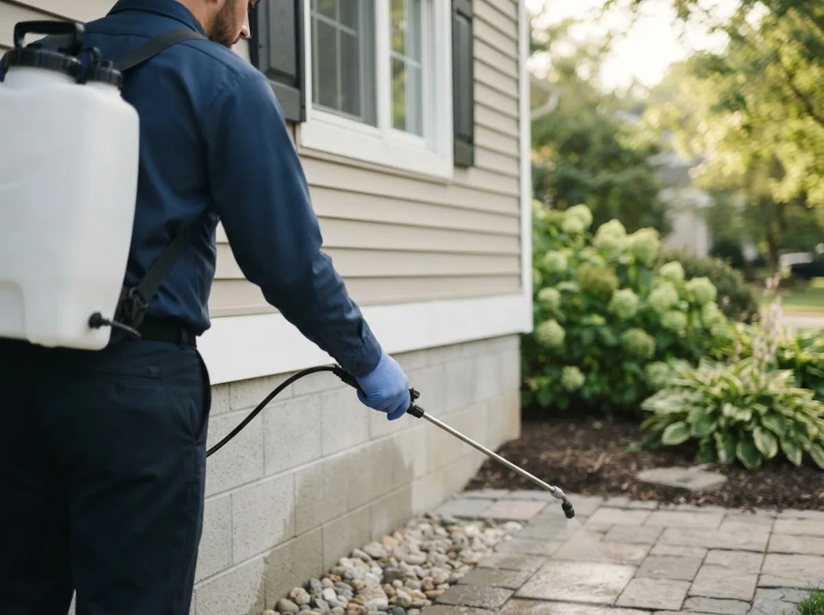 Pest control technician inspecting a home in Cheshire, CT